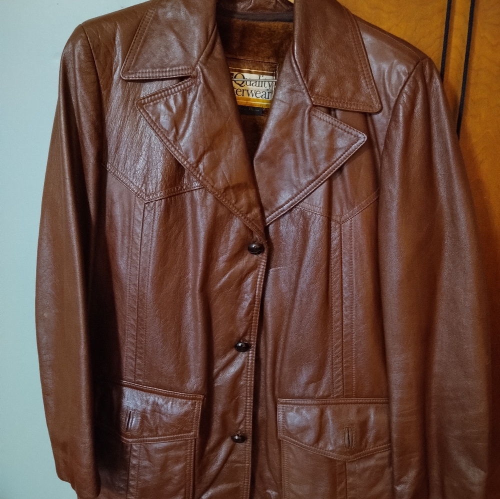 Vintage Montgomery Ward Quality Outerwear Brick Red Leather Jacket Zip Lined 40L